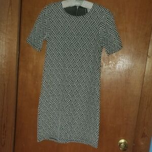 H&M Divided Black and White Geometric Pattern Midi Dress